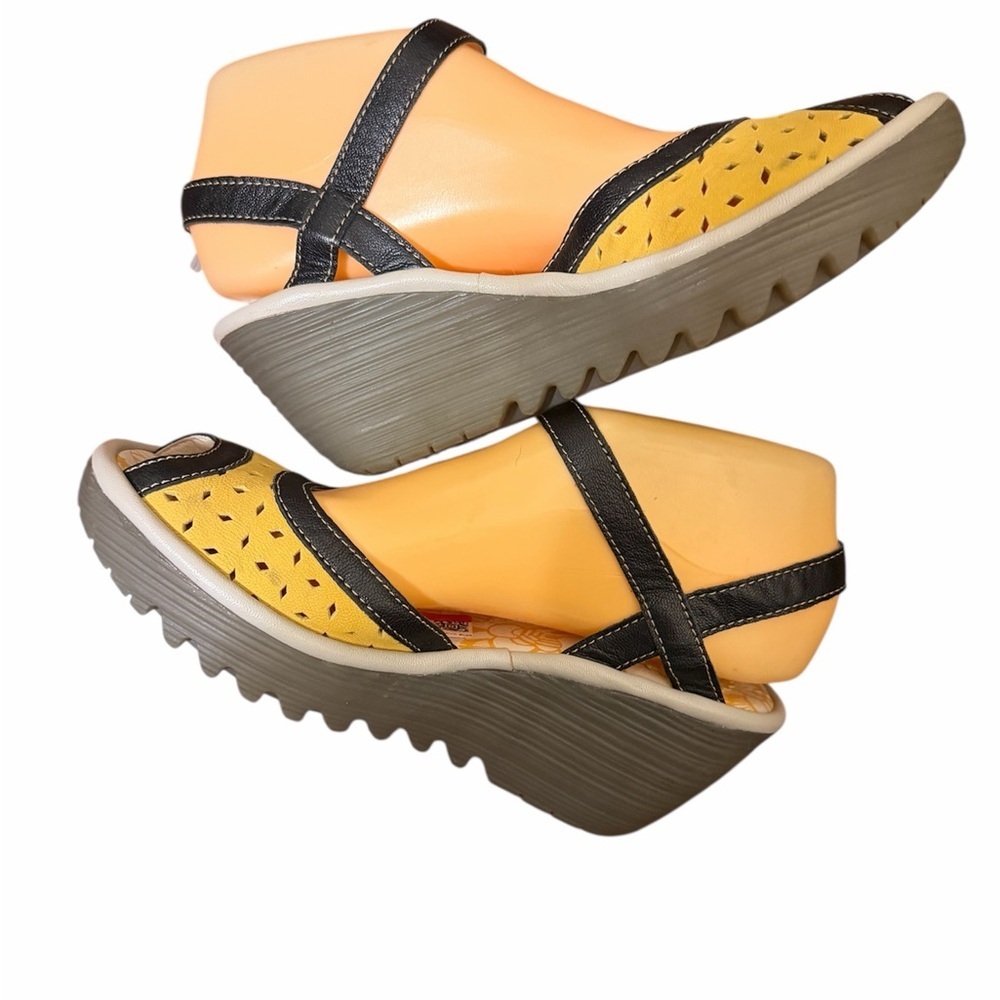 Fly London Yellow and Black Wedges sandals - Picture 5 of 5